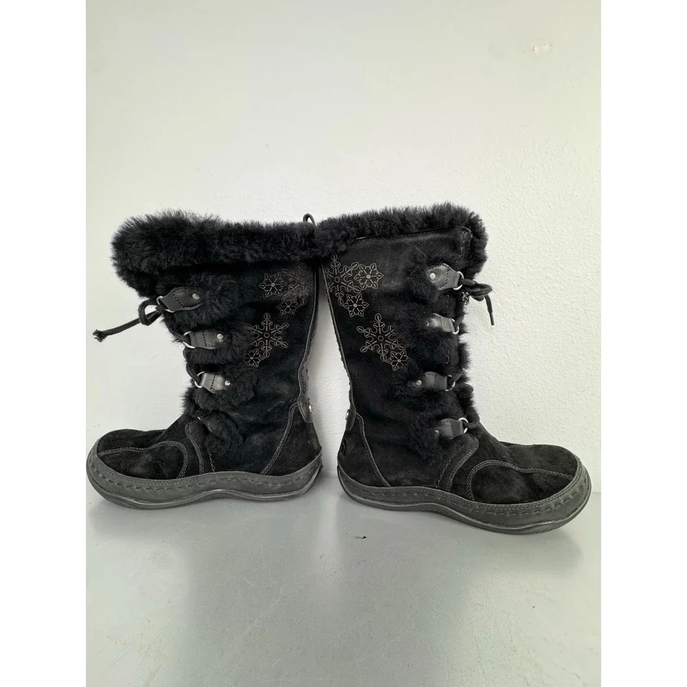 North Face Black Winter Boots Womens‎ 7 Insulated Suede Sheepskin Shearling Snow